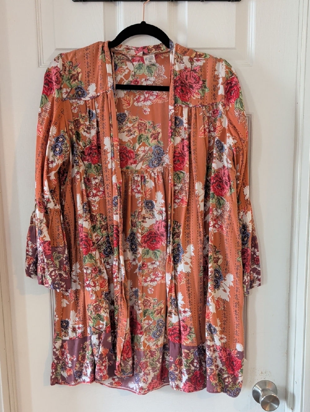 Boho Floral Open Kimono - Rust Background with Multi Floral Print